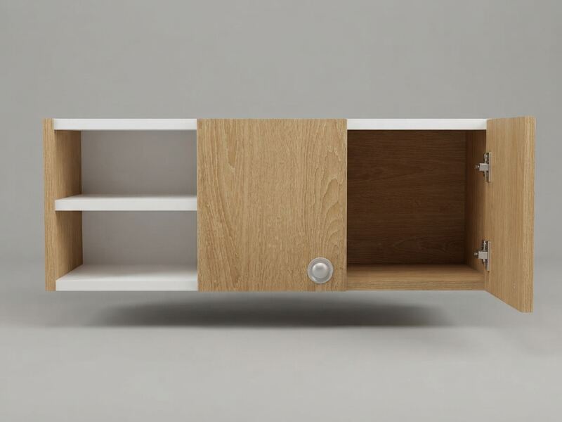 Meuble TV en mélamine effet bois clair