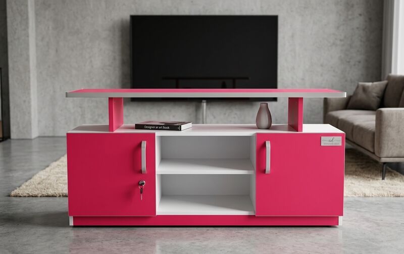 Meuble TV en mélamine rouge et blanc avec portes